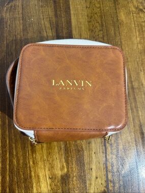 Lanvin Tan and Cream Toiletry Case with Gold Logo